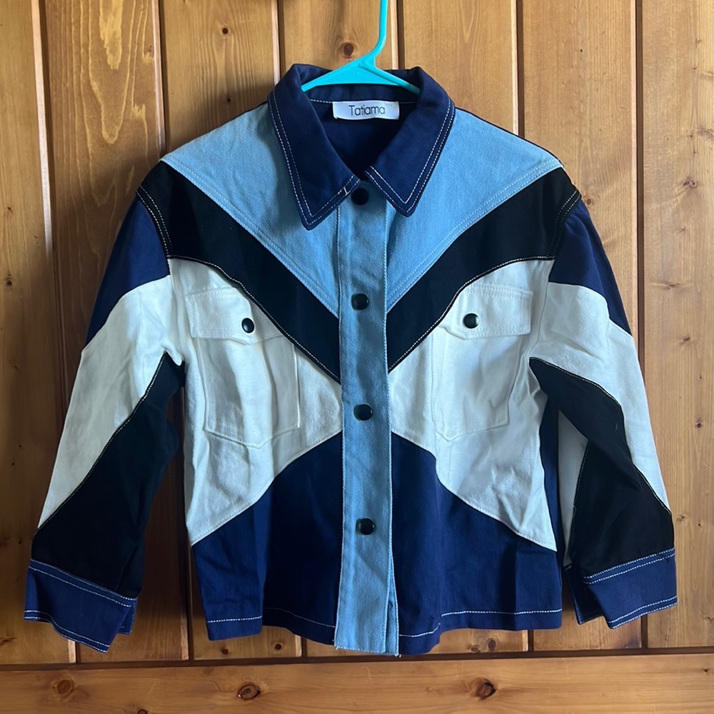 Geometric Print Button-Up Denim Jacket